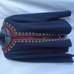 Carducci Womens  Cardigan Sweater Long Sleeve Black, embroidered, ptp - 24"